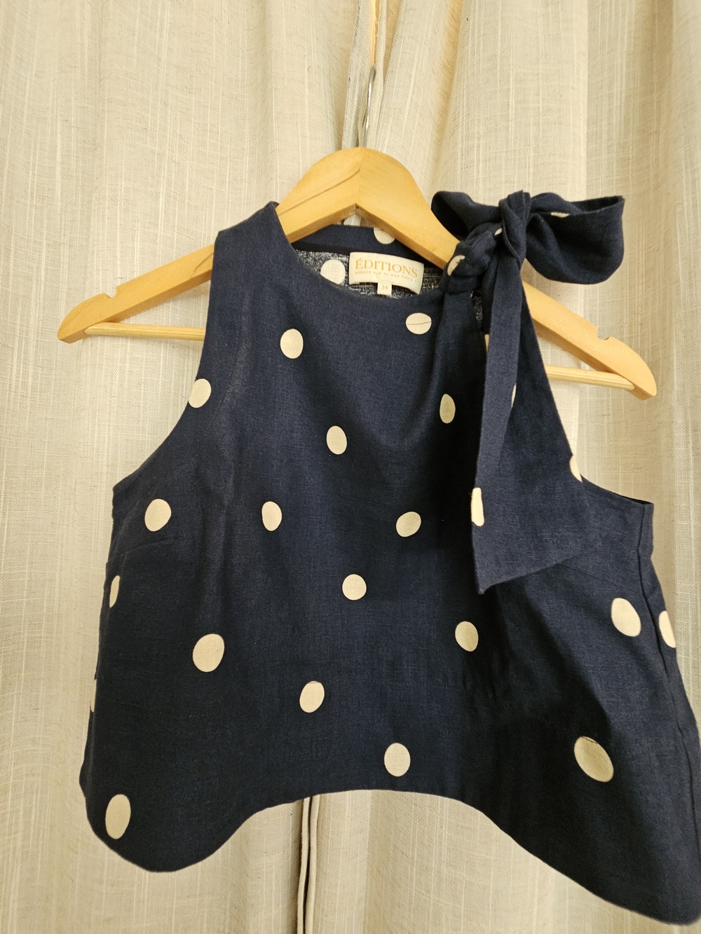 Sezane Lorenzo Blouse Ecru Dots Navy Background - Size 2